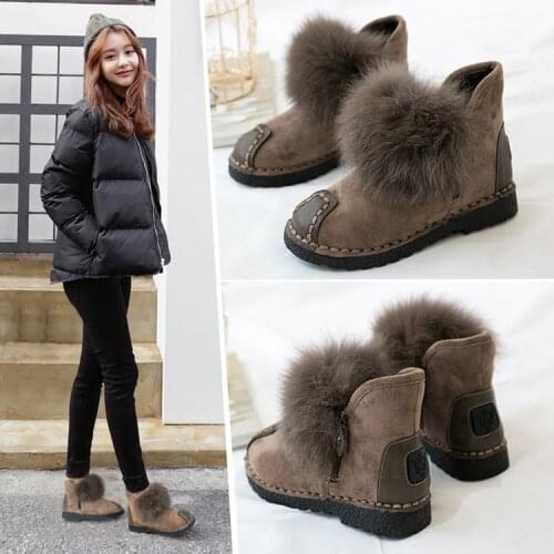 Fashion Women Artificial fox fur snow flats boots fashion boots for women high quality genuine cow leather winter Ankle boots