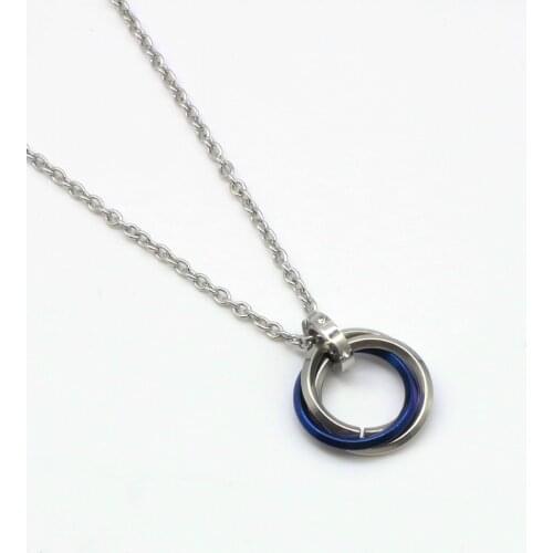 Fashion New Black Blue Circle Pendant Necklace Men Trendy Simple Stainless Steel Chain Men Necklace Jewelry Gift C