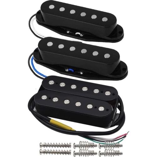 FLEOR 3pcs Vintage Alnico 5 Single Coil Pickup+Humbucker Pickups Set Black for HSS Guitar Parts