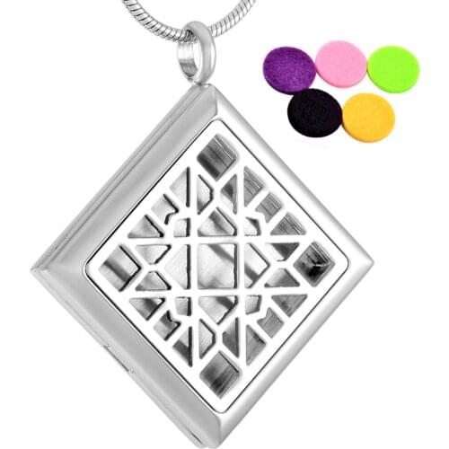 IJP0035 Unique Rhombus Aromatherapy Locket Wholesale 5pcs/lot,New Design Stainless Steel Essential oil Diffuser Necklace Unisex