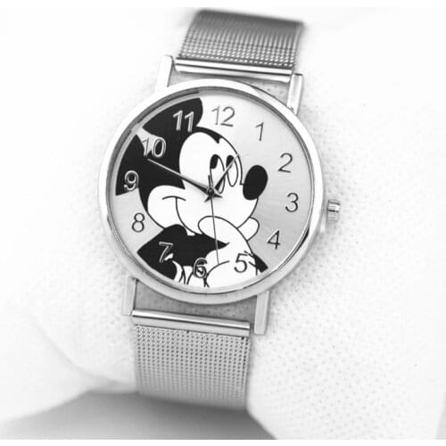 Cartoon Fashion Women Watch Brand Mickey Silver Lady Girls student Quartz Watches Stainless steel Wristwatch Relogio Feminino