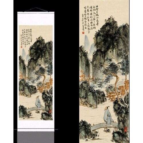 Chinese Painting Antique Scroll Print Poster Landscape Wall Art Pictures Living Room Vintage Painting Farmhouse Home Decor