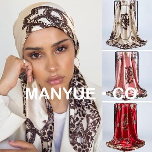 Square Silk Scarves Women 90*90cm Satin Hijab Scarf Muslim Female Chiffon Shawls And Wrap Hair Head Scarves Pareo Bandanna