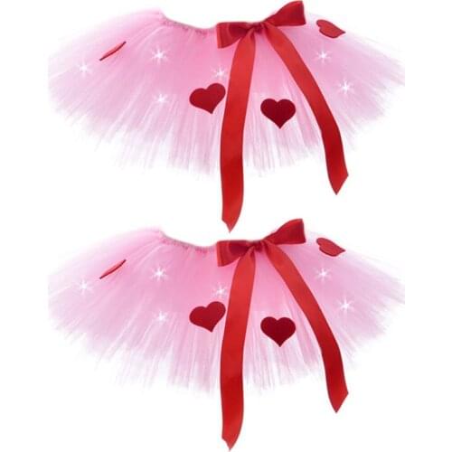 Parent-Child LED Light Tutu Skirt Sweet Heart Ribbon Bow Fluffy Tulle Pettiskirt