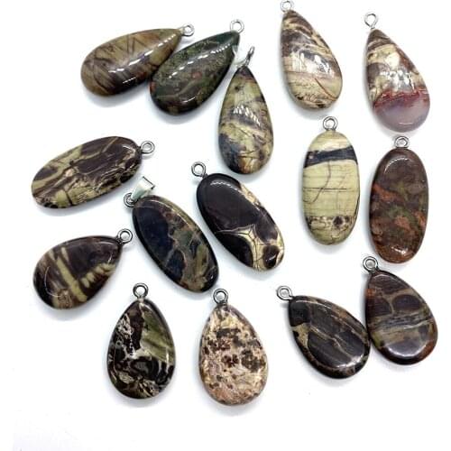Natural Stone Wholesale Brown Pendant Drop-shaped Egg-shaped Picasso Stone Pendant DIY Handmade Exquisite Jewelry Accessories