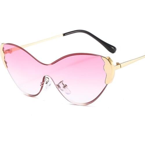 New Cat Eye Gradient Lens Sunglasses Women Retro One-piece Mirror Rimless Sun Glasses Vintage Travel Eyewear UV400