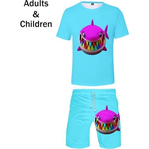 New 3D Printed 6IX9INE Kids Two-piece Sets Casual Boys Girls 3D Shark T shirt+shorts Summer Mens Cool Light blue Suits Clothing