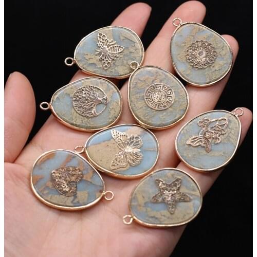 New Natural Semi-precious Stone Fat Drop-shaped Ocean Mine Gold-plated Pendant MakingDIYNecklace Earrings Jewelry Accessories