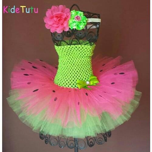 Lime Green Fuschia Watermelon Tutu Dress with Headband Infant Baby 1st Birthday Party Photo Prop Tutu Dress Halloween Costume