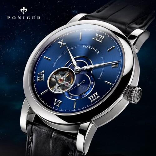 PONIGER Hot Sale 2020 Skeleton Hollow Mens Automatic Wrist Watches Luxury Mechanical Male Clock New Relogio Masculino