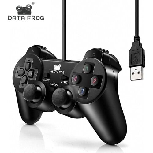 DATA FROG Wired USB Gamepad Double Vibration Controller Game Joystick Joypad Transparent LED For PC Laptop For Win7/10/XP Clear