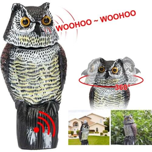 Realistic Bird Scarer Rotating Head Sound Owl Prowler Decoy Protection Repellent Pest Control Scarecrow Garden Yard 2 Models