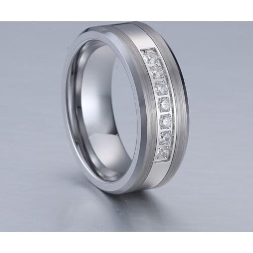 Luxury Silver Color CZ diamonds Titanium combined Tungsten ring 8mm LOVE Alliances wedding band Couple rings for men and women