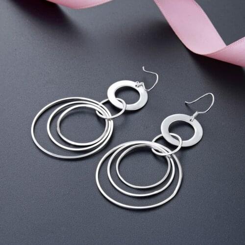 S925 Silver color Ladies Earrings Round Long Earrings Women Exaggerated Fashion Wild Earrings Jewelry Anniversary Gift