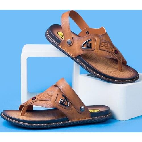 Summer men 39 beach rubber leather sandals roman gladiator mens sandalias hombre cuero playa verano piel puntera cerrada shoes