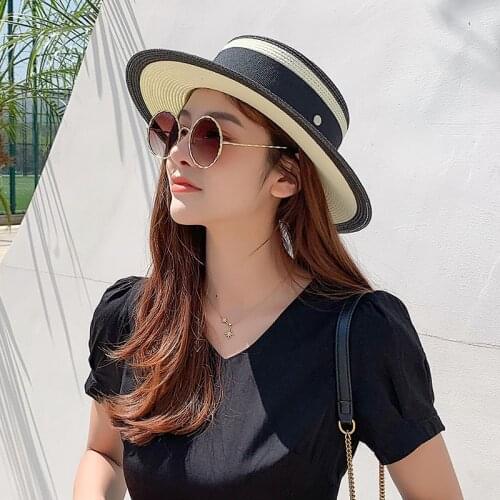 2021Beach hat Caps Natural Wheat Straw hat Boater Fedora Top Flat Hat Women Summer sun hat Flat Brim Cap For Holiday Part hats