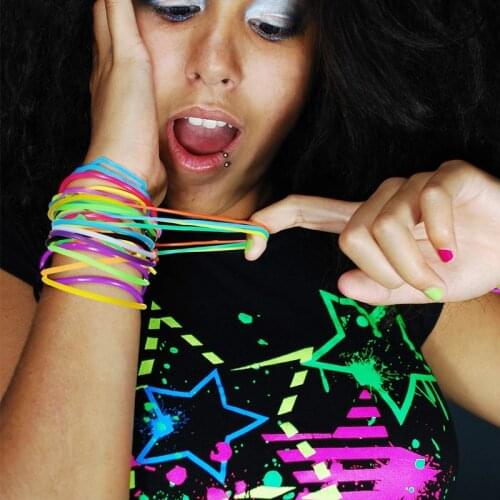 100pcs Gummy Silicone Night Glow Bracelets for Women Girls Fluorescent Rubber Wristband Bangle Elastic Hairband Scrunchie Gifts