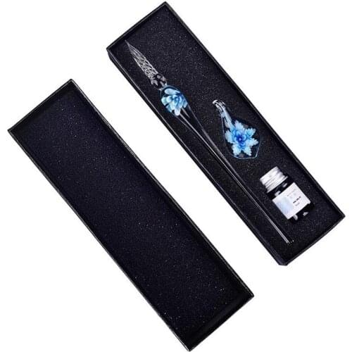 1Pc Glass Drip Fountain Pen Vintage Faux Crystal Inside Flower Dip Dipping Pen Signature Filling Ink Fountain Pens With Gift Box