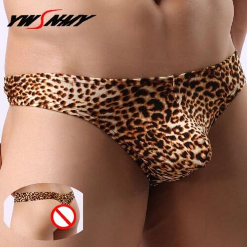 Super Sexy Mens Underwear Male Panties Fashion Man Leopard Thongs G Strings Homme Underpants Low Waist Pouch Bulge T-back Shorts