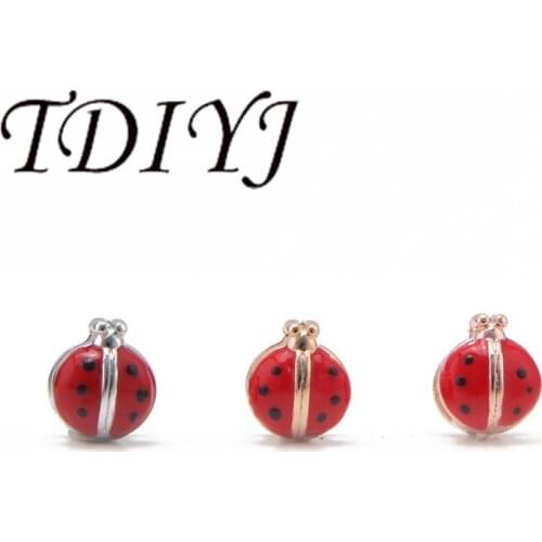 TDIYJ 8MM Red Ladybug Charms Slide Charms Fit For Stainless Steel Mesh Bracelets 12Pcs/lot