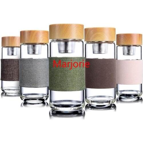 350ml 12oz Glass Water Bottle Heat Resistant Round Office Tea Cup with Stainless Steel Tea Infuser Strainer Tea Mug Car Tumblers