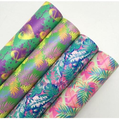 LEOsyntheticoDIY Summer Plants Printed Synthetic Faux Leather Fabric Vinil Sheets For DIY Bows 21X29CM R048A