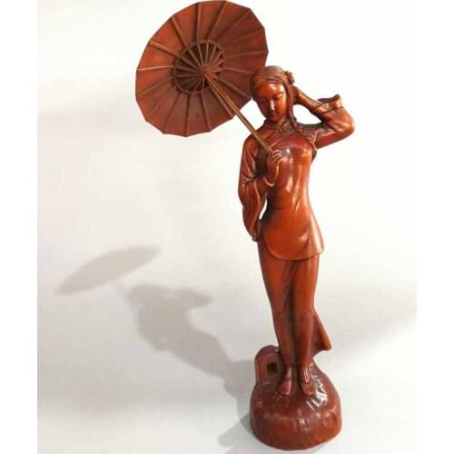 Poplar Sculpture beauty small decoration wood carving art character playing wood carving antique miscellaneous parts wood carvin