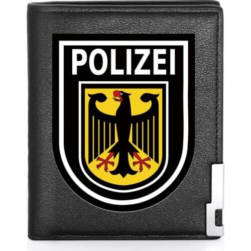 High Quality Classic German Police Badge Printing Leather Wallet Credit Card Holder Short Purse