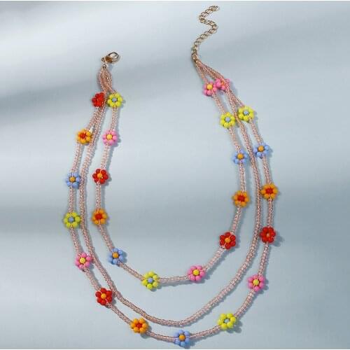 Woman Beaded Necklace New Colorful Za Vintage Flower Necklace 2021 Cute Statement Choker Chain Jewelry