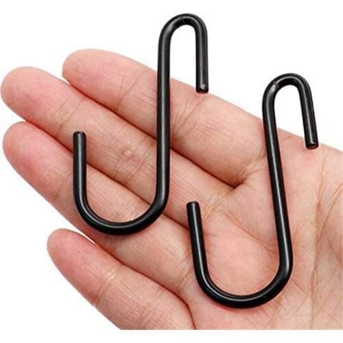 10pcs Kitchen Household Hanger Black S Shaped Hook Bathroom Storage Hook Storage Holders Organizer Stainless Steel Rails & Hook