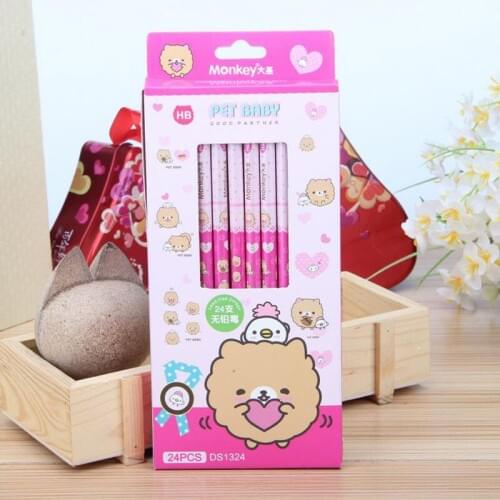 12pcs/Box Standard Pencil Cartoon HB Pencil Eraser Drawing & Writing Stationery Office School Material Escolar