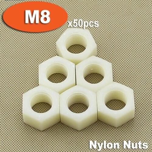50pcs DIN934 M8 White Plastic Nylon Nuts Hexagon Hex Head Nut