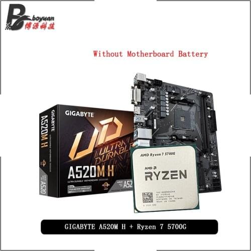 AMD Ryzen 7 5700G R7 5700G CPU + GIGABYTE GA A520M H Motherboard Suit Socket AM4 CPU + Motherbaord Suit Socket AM4 Without fan