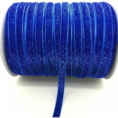 Free shipping 5 yards 3/8 "10mm Blue Glitter Velvet Ribbon Headband Clips Bow Decoration
