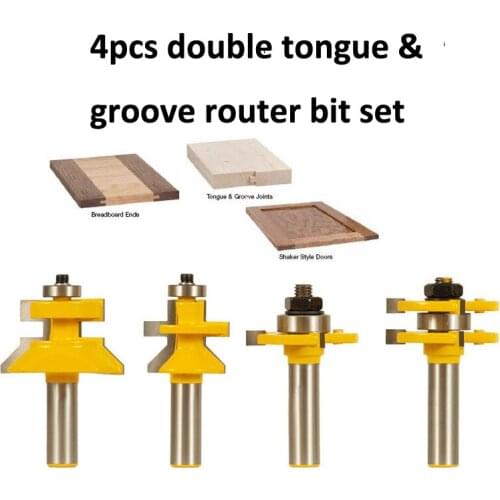 Freeshipping double tongue & groove router bit set 1/2-Inch Shank/4pcs set of mortise knife woodworking puzzle board cutter