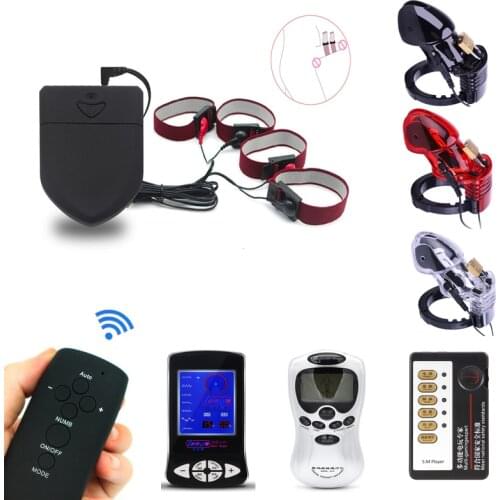 Wireless Remote Control Electro Shock Male Masturbator Delay Time Ring Penis Enlarger Physiotherapy Rings Cock Cage Sex Toys Kit