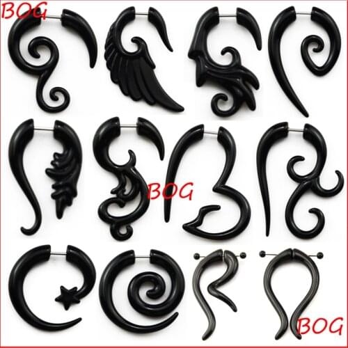 BOG-Pair Black Acrylic Fake Cheater Twist Spiral Ear Taper Gauges Expanders Earring Tunnel Plugs Piercing Body Jewelry