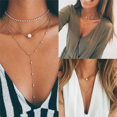 Long Necklace Chain Charm Pearl Fashion Jewelry Pendant Choker Statement For Women Party