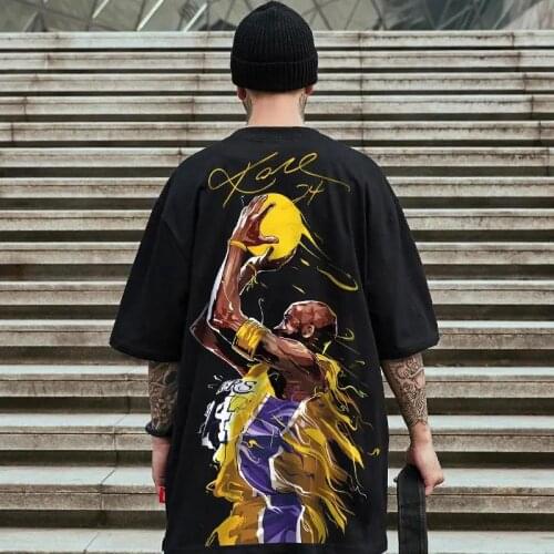 100% Cotton Kobe T-Shirt Male Funny Harajuku Clothes Streetwear Men Hip Hop Loose Half Sleeve Gothic Kawaii Print T Shirts Males