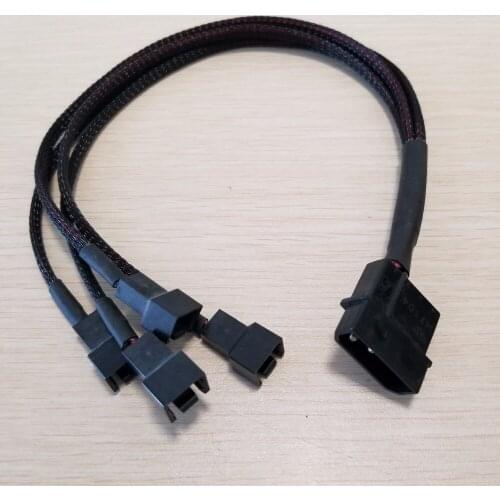 IDE Molex to 4 Port 3Pin Socket ( 2pin wire ) 12V Fan Hub Splitter Power Cable Cord 22AWG Wire 30cm For PC DIY