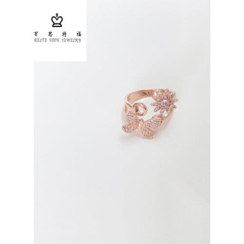 Delicate Attractive Big Butterfly Ring with flower Rose Gold Color Ring for Women Urban Design from Beste Fook Jewelry