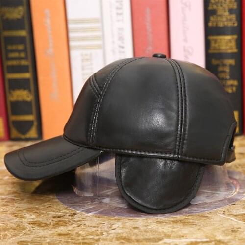 Adult 100% Genuine Leather Hat Mens Womens Autumn and Winter Sheepskin Baseball Cap Outdoor Leisure Earprotection Hat B-8651