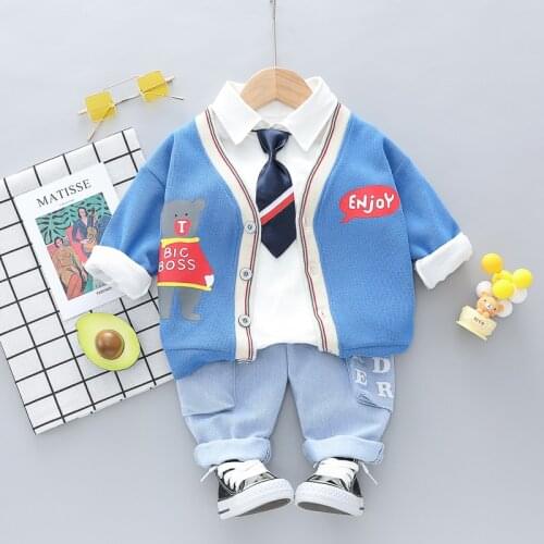 New Spring Autumn Toddler Inafnt Boys Patchwork Baby Casual Outfit Suits Children Kids Clothing Sets Coat+T-shirt+Pants 3pcs/set