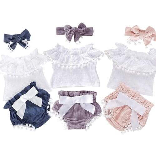 Summer Baby Girl Clothes Set Newborn Kids Vest Tops and Bloomer Shorts Baby Headband 3 Packs Set Little Girls Clothing Set 0-24M