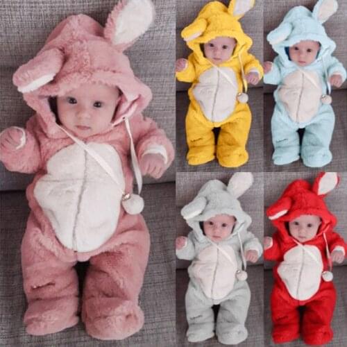 Fashion Newborn Infant Baby Boys Girls Solid Colors Long Sleeve Winter Cute Zipper Fleece Hooded Jumpsuit Romper Warm Outwear#g4