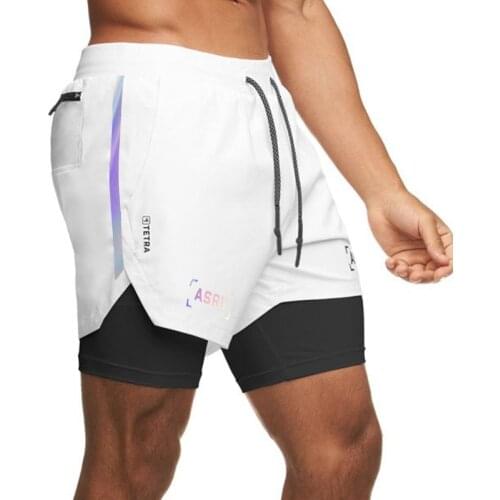 Double Layer Joggers Shorts Men 2 in 1 Running Swim Beach Shorts Bottoms Gym Fitness Workout Bodybuilding Quick Dry Short Pants
