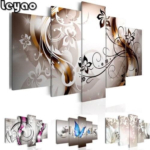 Diy 5d diamond painting Abstract 5 Pieces Plant Orchid diamond embroidery Modular Pictures Home Office Decoration full drill