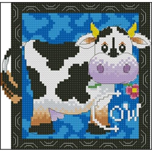 Cartoon Animals Cow Counted Kit Stamped Cross Stitch Kit