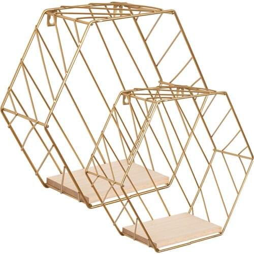 Nordic Style Hexagon Wall Hanging Metal Decorative Shelves for Gardening Potted Plant Pots Cosmetics Home Decor Crafts Rack