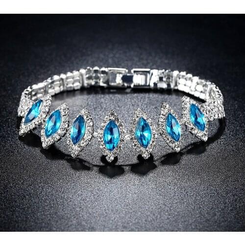New Style Luxury Exquisite Crystal Bracelet Fashion Elegant Women Inlay Blue Zircon Bracelet Charm Lady Cocktail Party Jewelry